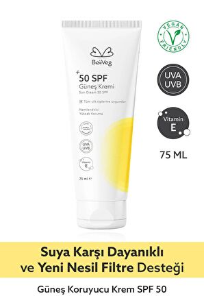 BeeVeg Güneş Kremi / SPF 50+ - Suya Dayanıklı - 75 ml - Yeni nesil filtreli Güneş Kremi