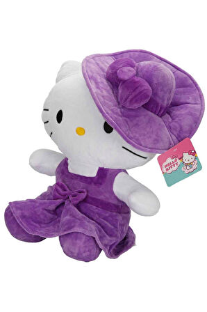 Özel Tasarım: Lisanslı Mor Hello Kitty Şapkalı Peluş 36cm.