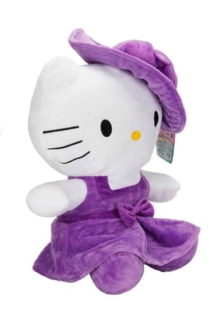 Peluş Hello Kitty Mor Şapkalı Elbiseli Fiyonklu Peluş 36 cm Pelüş
