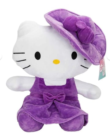Peluş Hello Kitty Mor Şapkalı Elbiseli Fiyonklu Peluş 36 cm Pelüş