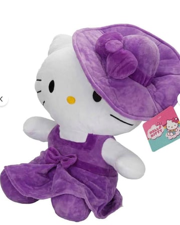 Peluş Hello Kitty Mor Şapkalı Elbiseli Fiyonklu Peluş 36 cm Pelüş