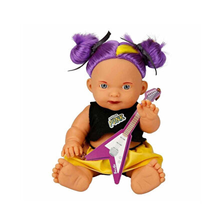 Punkçı Bebek Figürü 25 cm - Mor Saçlı