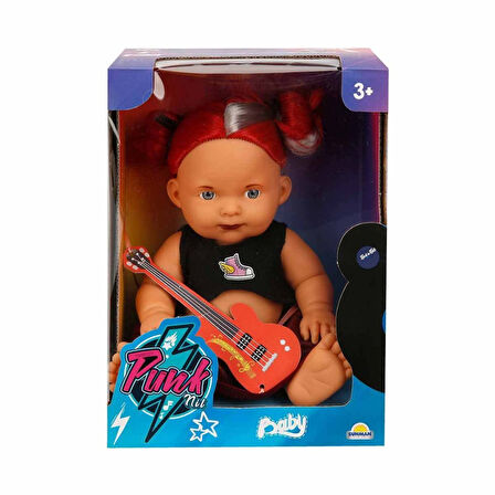 Punkçı Bebek Figürü 25 cm - Kırmızı Saçlı