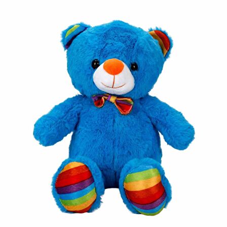 sunman-Oturan Kurdeleli Renkli Peluş Ayı 30 cm. - Mavi