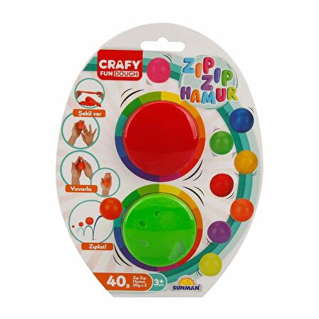 3019 SUN-SABC-CRF-Oyun Hamuru Zıp Zıp 2li  2X20GR 4Renk Kartela - Sunman