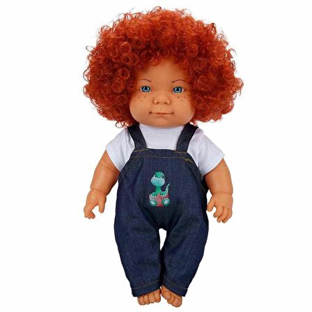 Kıvırcık Saçlı Curly Bebek 35 cm. - Yeşil Dinozor Salopetli