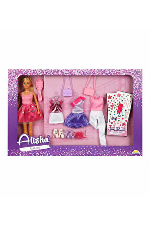 Alisha Fashion Yedek Kıyafetli & Stickerlı Moda Oyunu, 29 cm Moda Bebek Seti