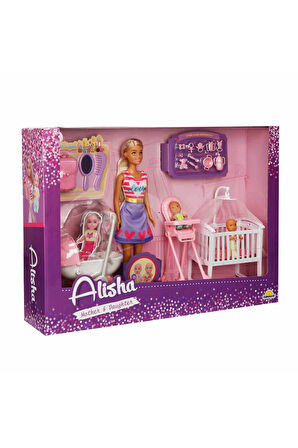 Alisha Beşikli, Mama Sandalyeli, Pusetli Bebek Bakım Seti – 29 cm Alisha Mother & Daughter Set