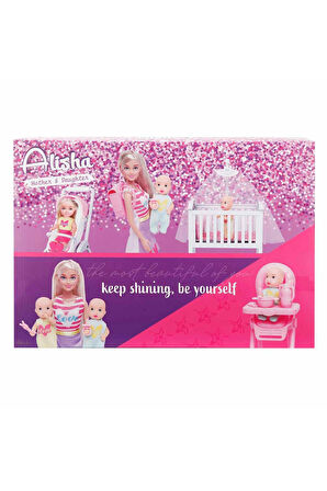 Alisha Beşikli, Mama Sandalyeli, Pusetli Bebek Bakım Seti – 29 cm Alisha Mother & Daughter Set