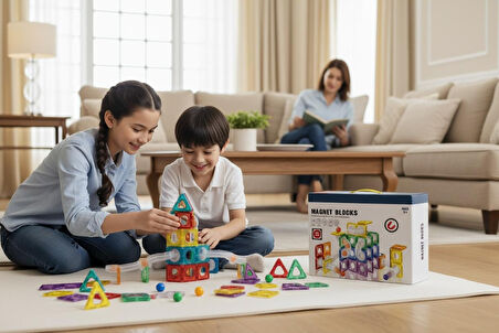 Magnet Blocks 84 Parça Manyetik Renkli Yapı Blokları Oyunu - Kaliteli ABS Plastik Güçlü Mıknatıs