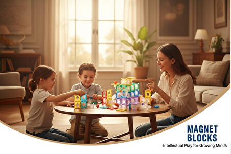 Magnet Blocks 84 Parça Manyetik Renkli Yapı Blokları Oyunu - Kaliteli ABS Plastik Güçlü Mıknatıs