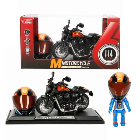 1:14 Sesli ve Işıklı Harley Die-Cast Çek Bırak Metal Motosiklet (Kask ve Stantlı)