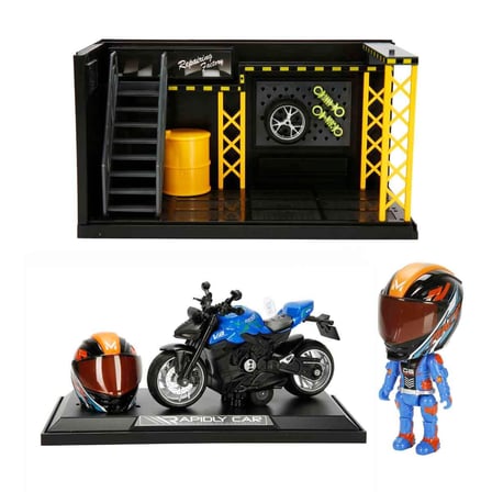 Sesli ve Işıklı Ducati Street Fighter Die-Cast Çek Bırak Motosiklet ve Tamir Atölyesi Seti