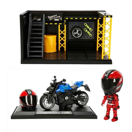 Sesli ve Işıklı Ducati Street Fighter Die-Cast Çek Bırak Motosiklet ve Tamir Atölyesi Seti