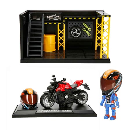 Sesli ve Işıklı Ducati Street Fighter Die-Cast Çek Bırak Motosiklet ve Tamir Atölyesi Seti