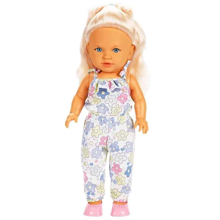 Tina Summer Sarışın Mavi Gözlü Et Bebek - 45 cm Çiçekli Tulumlu Oyuncak Bebek