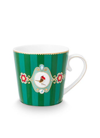 Pip Studio Porselen Yeşil Kupa LOVEBİRDSYEŞİLÇİZGİLİMADALYONMUG