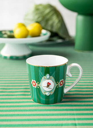 Pip Studio Porselen Yeşil Kupa LOVEBİRDSYEŞİLÇİZGİLİMADALYONMUG