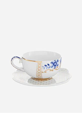 Pip Studio Mavi - Beyaz Kahve Fincan veTabak Royal Beyaz / Altın Renkli Kahve Fi