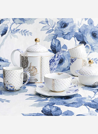 Pip Studio Mavi - Beyaz Kahve Fincan veTabak Royal Beyaz / Altın Renkli Kahve Fi