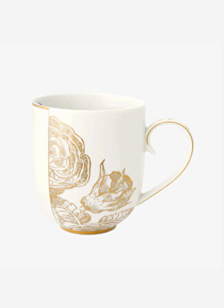 Pip Studio Porselen Mavi - Beyaz Kupa Royal Büyük Mug Beyaz Altın Çiçek D