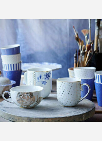 Pip Studio Çay Fincan Ve Tabak Royal Beyaz Altın Çiçek Desenli Çay
