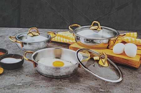 ÖZLİFE 521 Ada 3 Lü Omlet Set- Sade Gold