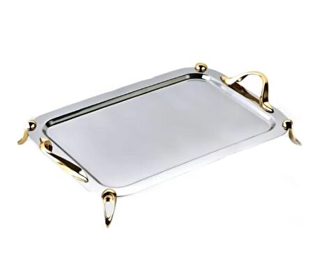 Özlife Ecrin Gold Ayaklı Çay Tepsi Küçük Boy - 327