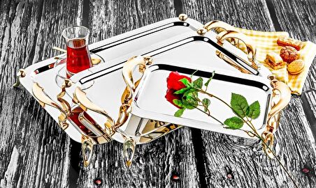 Özlife Ecrin Gold Ayaklı Çay Tepsi Küçük Boy - 327