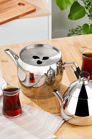 Özlife 1020 4 Parça Orta Boy Silikon Saplı Çelik Çaydanlık Takımı