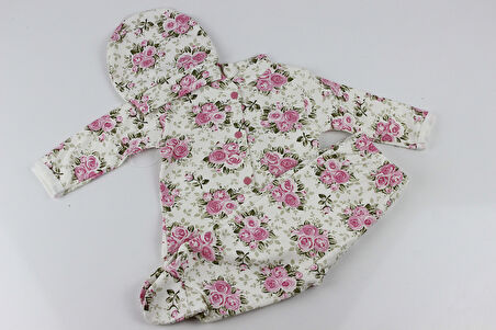 Güllü Çiçek Empirme Şapkalı Zıbın