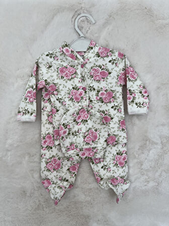 Güllü Çiçek Empirme Şapkalı Zıbın