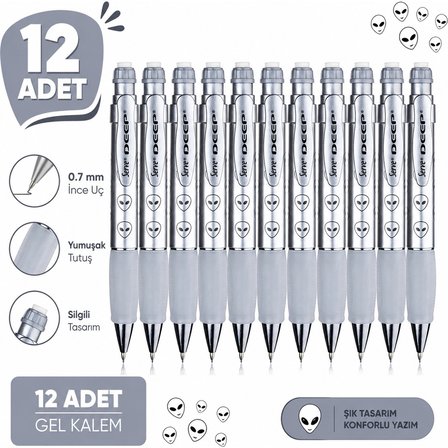 Versatil Kalem Deep 0.7 mm Metalik Gri Uzaylı 12'li Paket