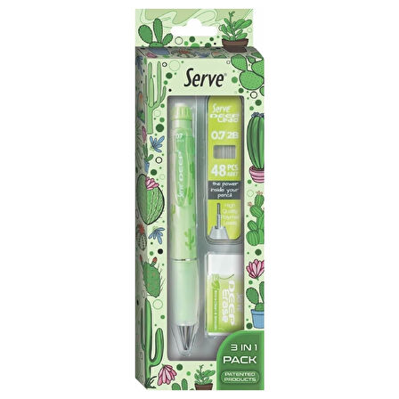 Serve Deep Doğa Temalı Mekanik Versatil Uçlu Kalem Uç-Silgi 3 lü Okul Seti 0.7