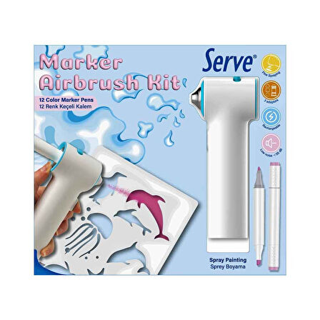 Serve Marker Airbrush Kit 12 Renk Keçeli Kalem 9000