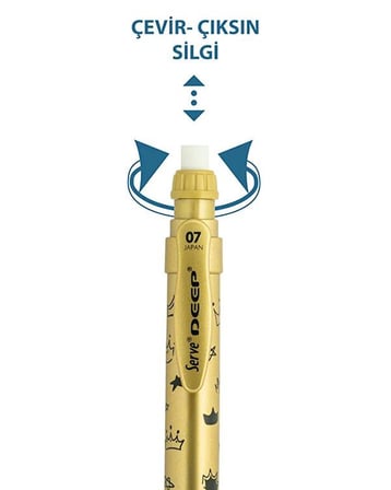 Serve Deep Versatil Kalem 0.7 mm Metalik Royal Gold Taç Desenli SVDEEP07DMALTIN