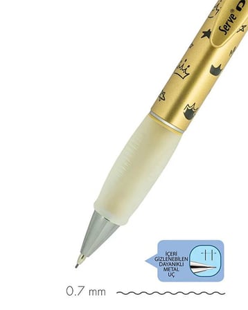 Serve Deep Versatil Kalem 0.7 mm Metalik Royal Gold Taç Desenli SVDEEP07DMALTIN