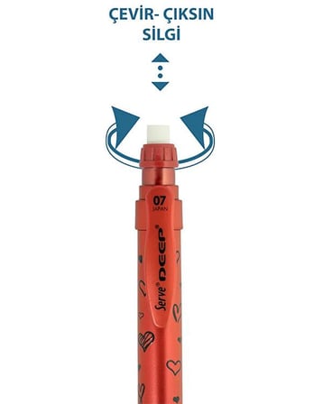 Serve Deep Versatil Kalem 0.7 mm Metalik Lava Red Kalp Desenli SVDEEP07DMKRM