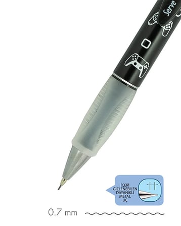 Serve Deep Versatil Kalem 0.7 mm Metalik Mr. Black Oyun Desenli SVDEEP07DMSYH