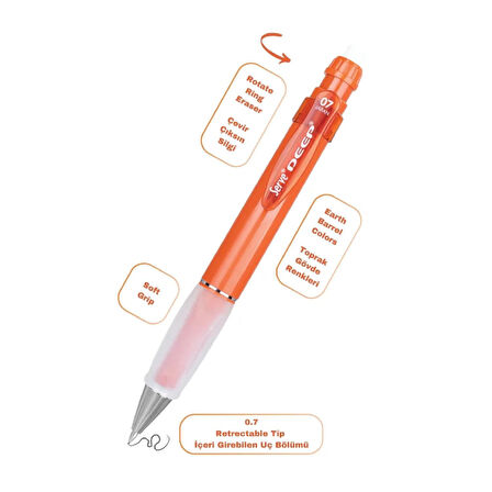 Serve Deep Grip-Silgi Yedekli Mekanik Versatil Uçlu Kalem Yeryüzü Renkleri 0.5