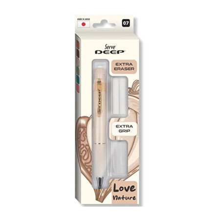 Serve Deep Grip-Silgi Yedekli Mekanik Versatil Uçlu Kalem Yeryüzü Renkleri 0.5