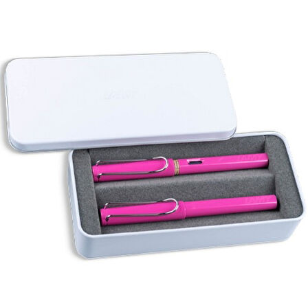 LAMY SAFARİ DOLMA + ROLLER KALEM SETİ PEMBE (METAL KUTULU)