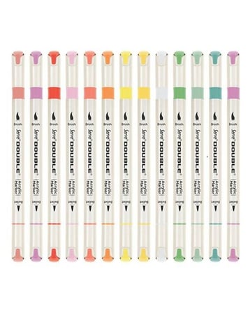 Serve Double Çift Uçlu Akrilik Marker Kalem Seti Fırça ve Keçeli Uç 24 Renk SVDAM24P