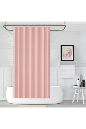 Pembe Banyo Perdesi Polyester Kumaş Duş Perdesi Yerli Üretim Pudra Duş Perde Plastik C-halka Hediye