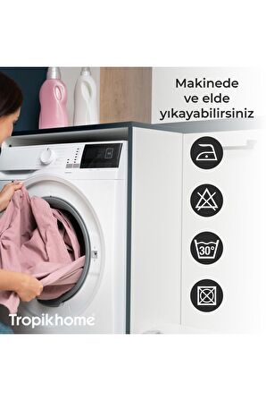 Pembe Banyo Perdesi Polyester Kumaş Duş Perdesi Yerli Üretim Pudra Duş Perde Plastik C-halka Hediye