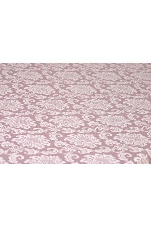 Pamuklu Damask Desen Pudra Pembe Renk Lüks Masa Örtüsü 160x220 Cm