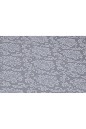 Polycotton Pamuklu Damask Desen Gümüş Gri Renk Luks Masa Örtüsü 160x220cm