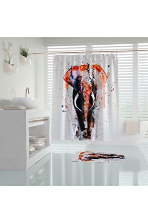 Polyester Kumaş Renkli Fil Desen Banyo Perdesi Yerli Üretim 180x200 Cm Duş Perdesi C-halka Hediye