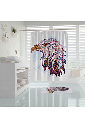 Duş Perdesi Kartal Desenli Dijital Baskılı Banyo Perdesi 180x200 Cm Tek Kanat Banyo Perdeleri