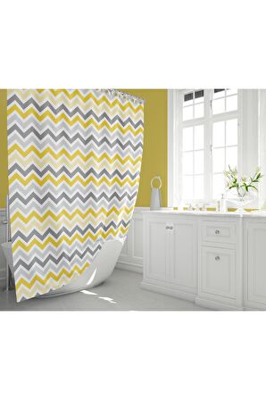 Duş Perdesi Zigzag Desen Banyo Perdesi Su Geçirmez Polyester Kumaş Duş Perde 180x200cm C Halkalı